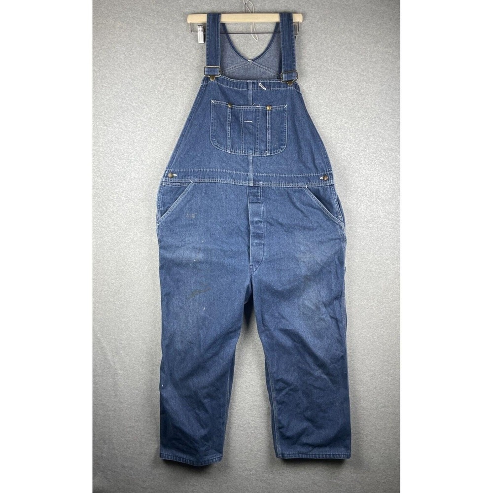 Vintage Sears Overall Bibs Mens 44x25 Blue Perma Prest Denim Workwear 70s Baggy